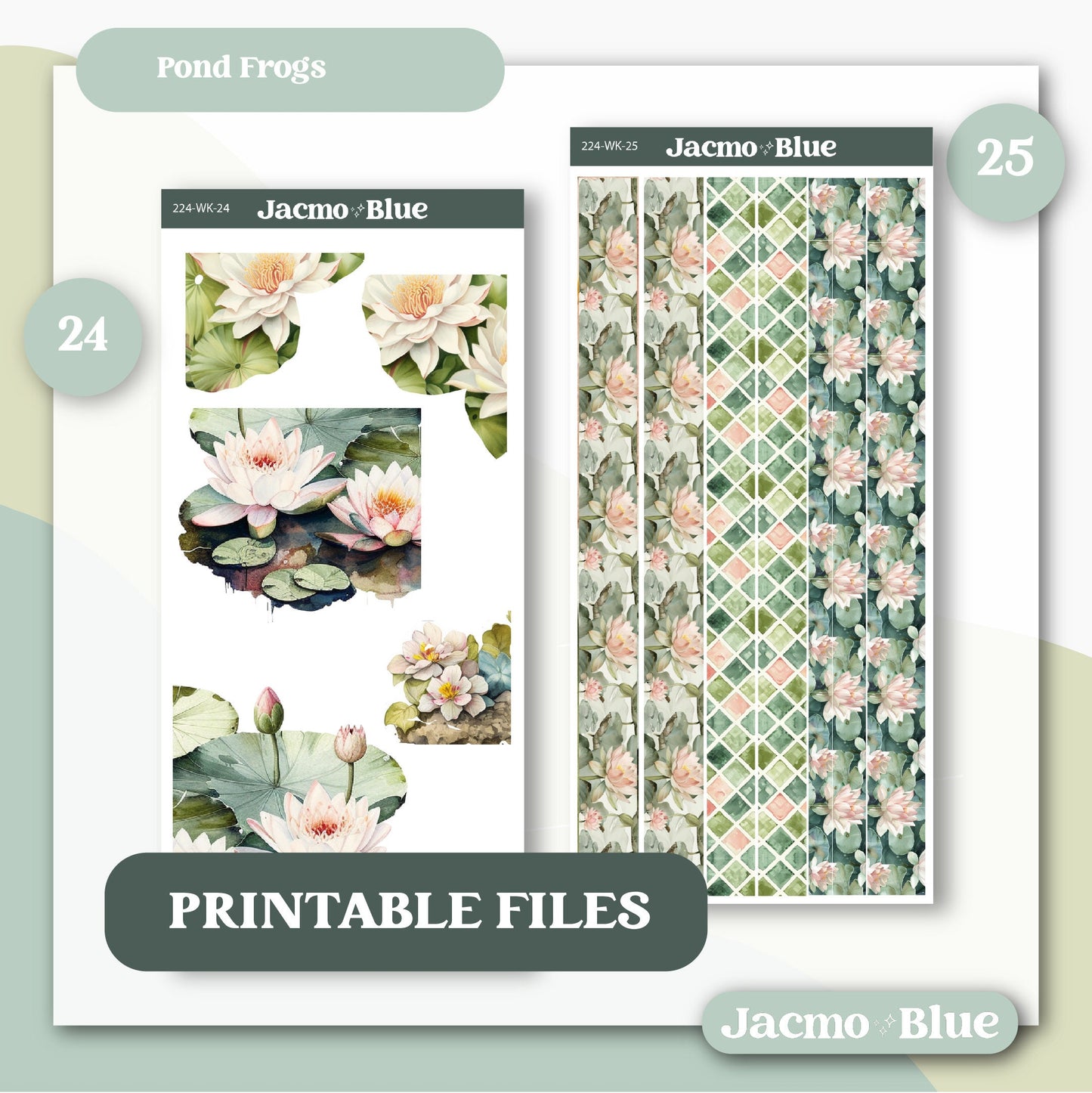 PRINTABLE Journaling Sticker Kit Bullet or Planner Stickers - Silhouette Cricut Transparent PNG Files 224 Pond Frogs