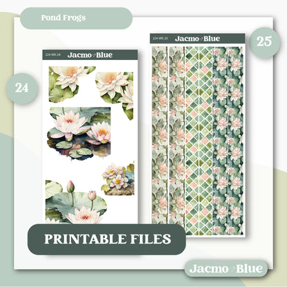 PRINTABLE Journaling Sticker Kit Bullet or Planner Stickers - Silhouette Cricut Transparent PNG Files 224 Pond Frogs