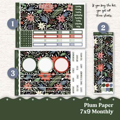 December Plum Paper Monthly Sticker Kit for 8x11 7x9 A5 Planners - Kit 213 Planner Stickers