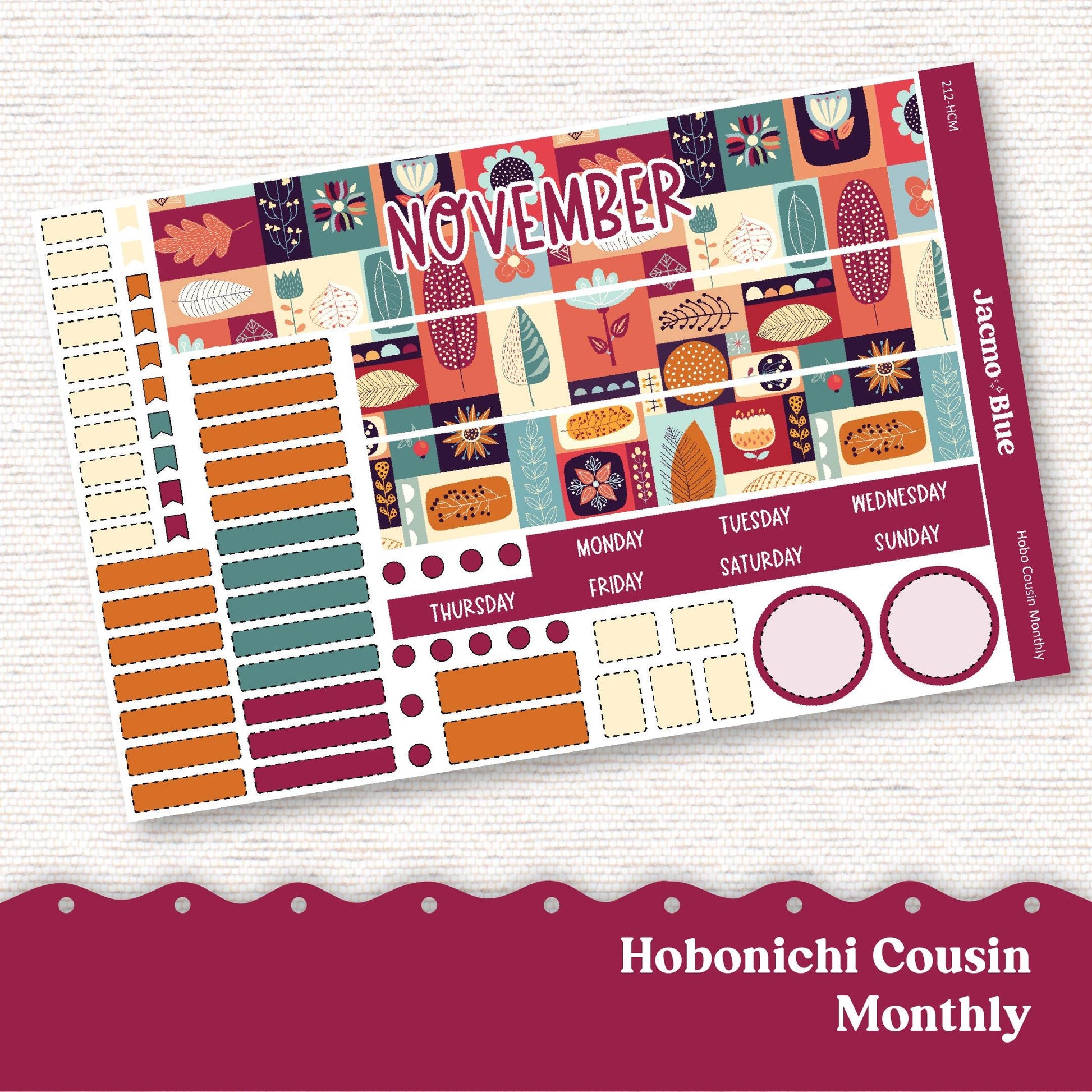 Hobonichi Cousin Monthly Planner Stickers Kit 212 November Monthly Hobo Kit