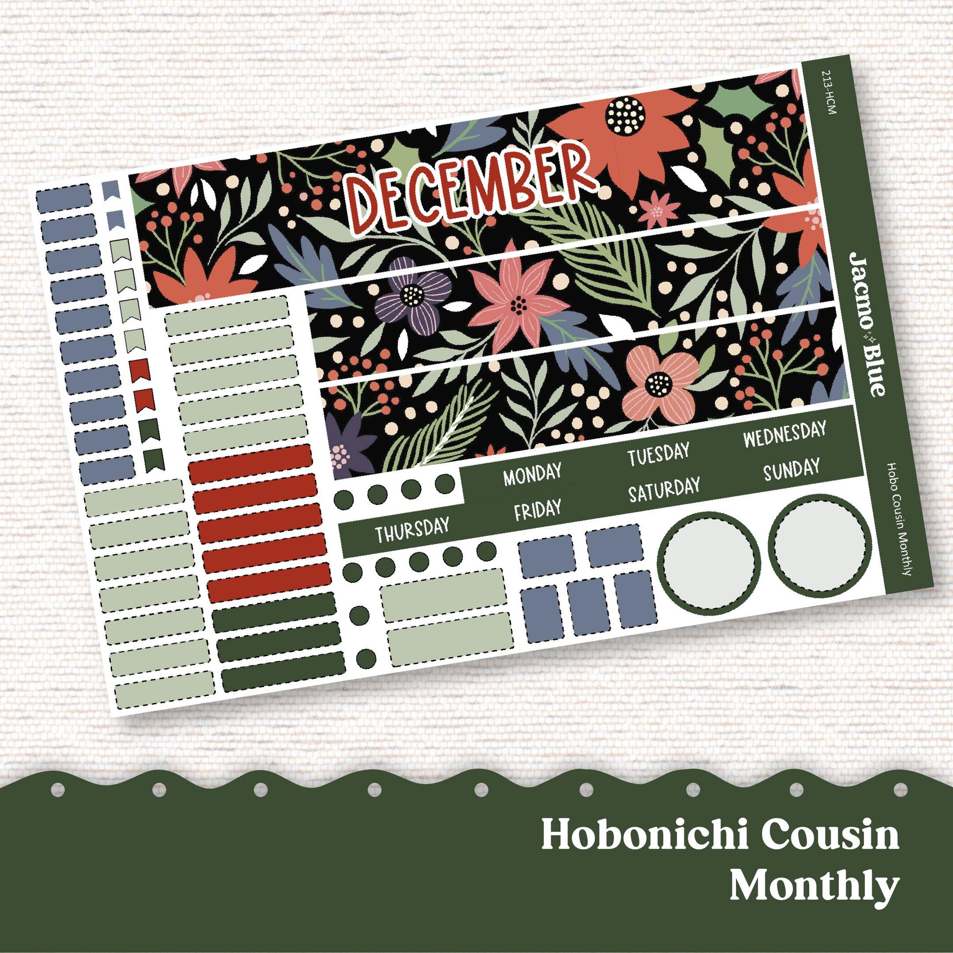 Hobonichi Cousin Monthly Planner Stickers Kit 213 December Monthly Hobo Kit