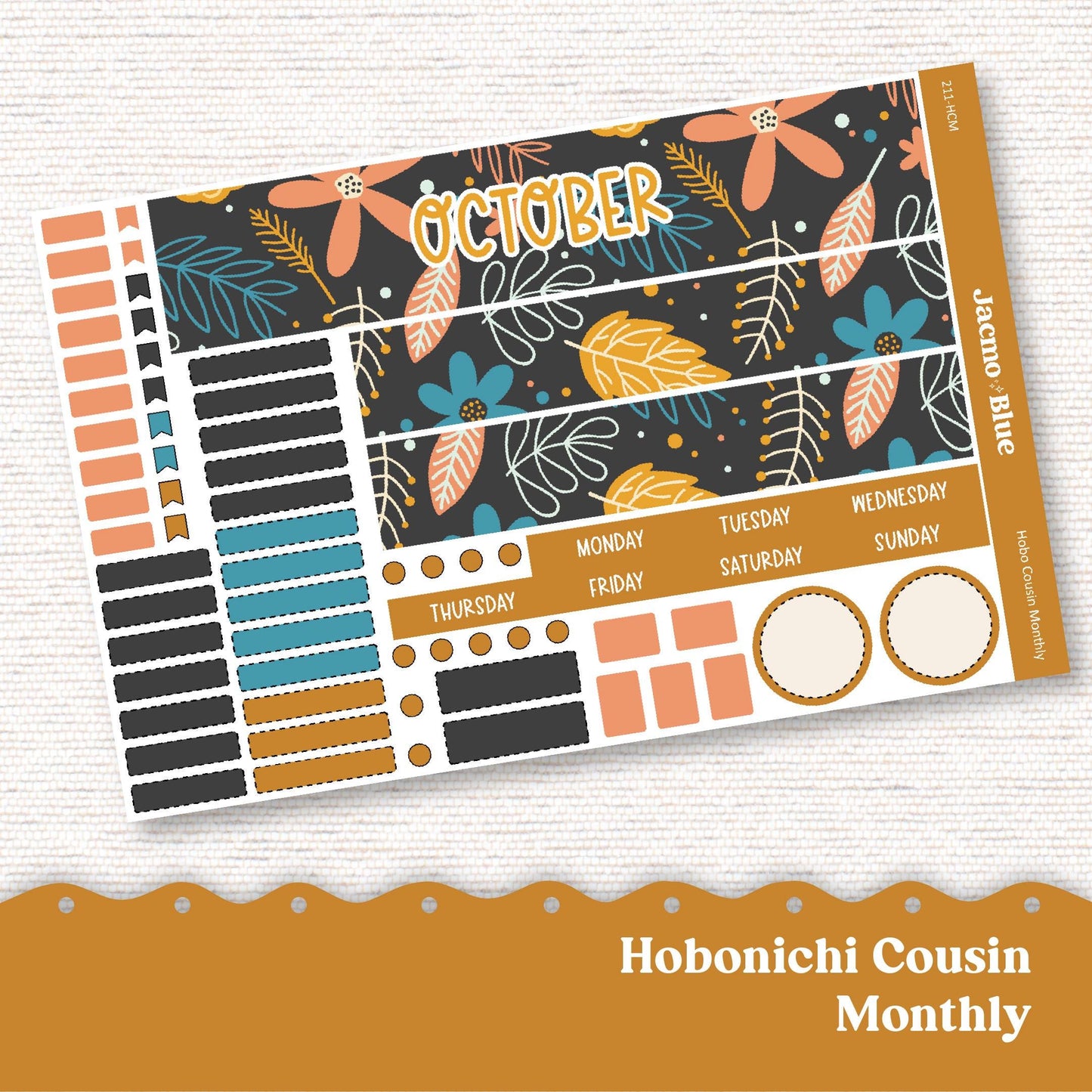 Hobonichi Cousin Monthly Planner Stickers Kit 211 October Monthly Hobo Kit