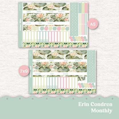 Lily Pads 7x9 A5 Kit Monthly Planner Erin Condren Sticker Kit 224 Monthly Kit for 7x9 or A5 planners