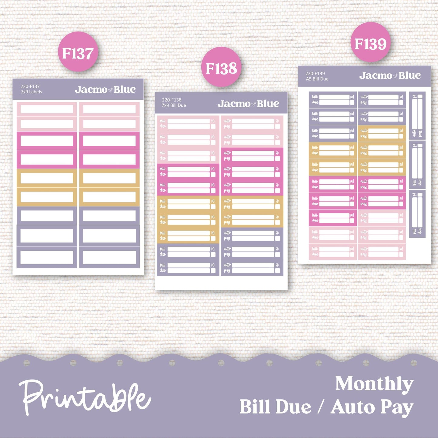 PRINTABLE Plum Paper Planner Monthly Stickers Spring 8x11 7x9 A5 Print and Cut - Kit 220 Pink Wishes Includes Bill Due Auto Pay and Months