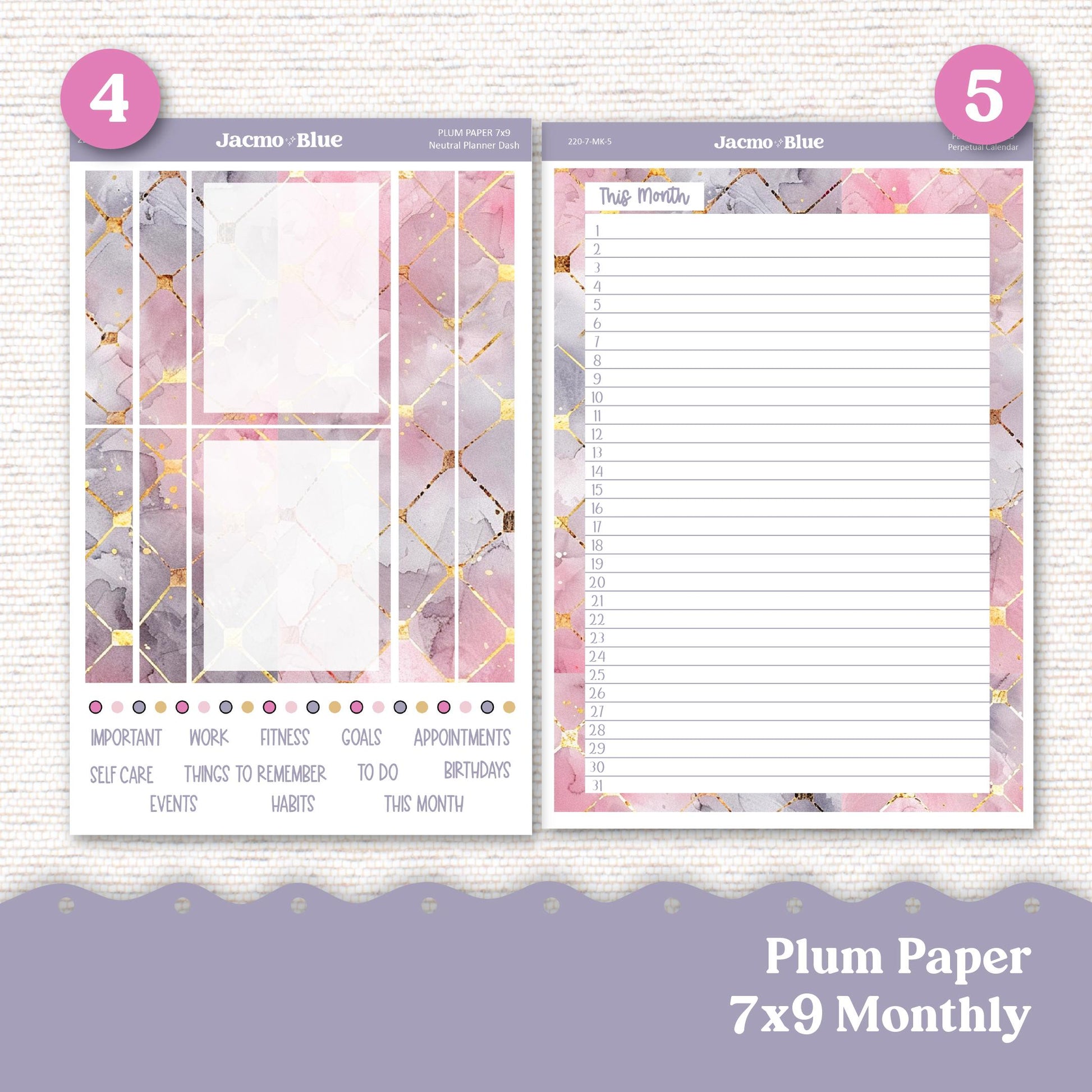 Pink Wishes Plum Paper Monthly Sticker Kit for 8x11 7x9 A5 Planners - Kit 220 Planner Stickers Pink Gray Gold