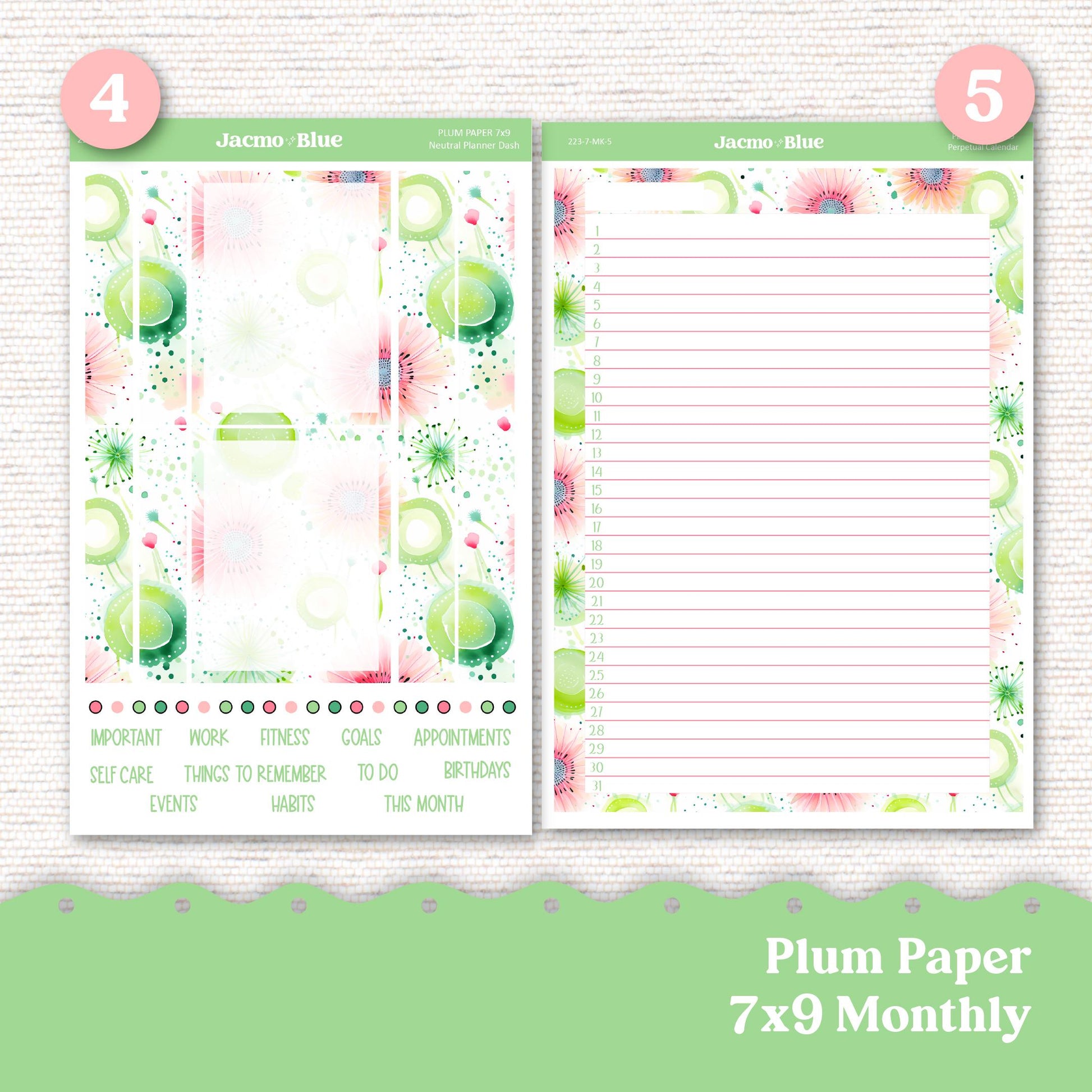 Carefree Plum Paper Monthly Sticker Kit for 8x11 7x9 A5 Planners - Kit 223 Planner Stickers Summer PPP Plum Paper Planner Stickers