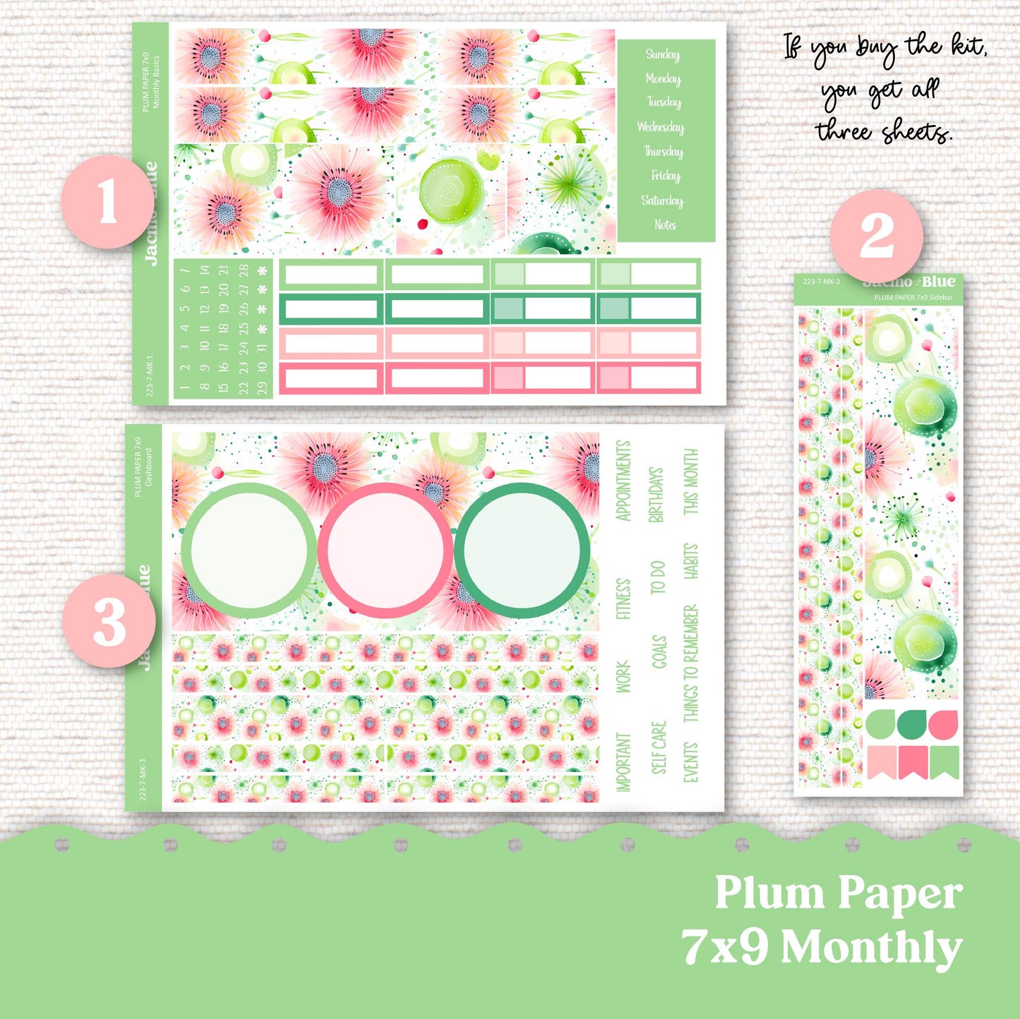 Carefree Plum Paper Monthly Sticker Kit for 8x11 7x9 A5 Planners - Kit 223 Planner Stickers Summer PPP Plum Paper Planner Stickers