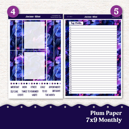 Moody Plum Paper Monthly Sticker Kit for 8x11 7x9 A5 Planners - Kit 217 Planner Stickers Deep Purple Violet Pink