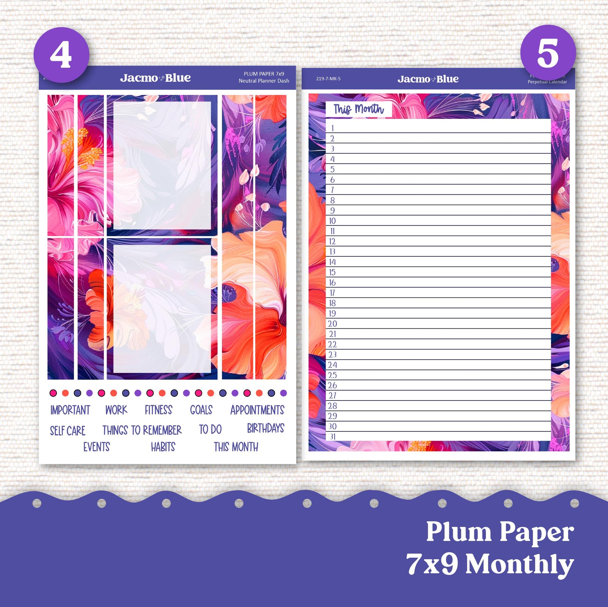 Spontaneous Plum Paper Monthly Sticker Kit for 8x11 7x9 A5 Planners - Kit 219 Planner Stickers Violet Pink Vibrant