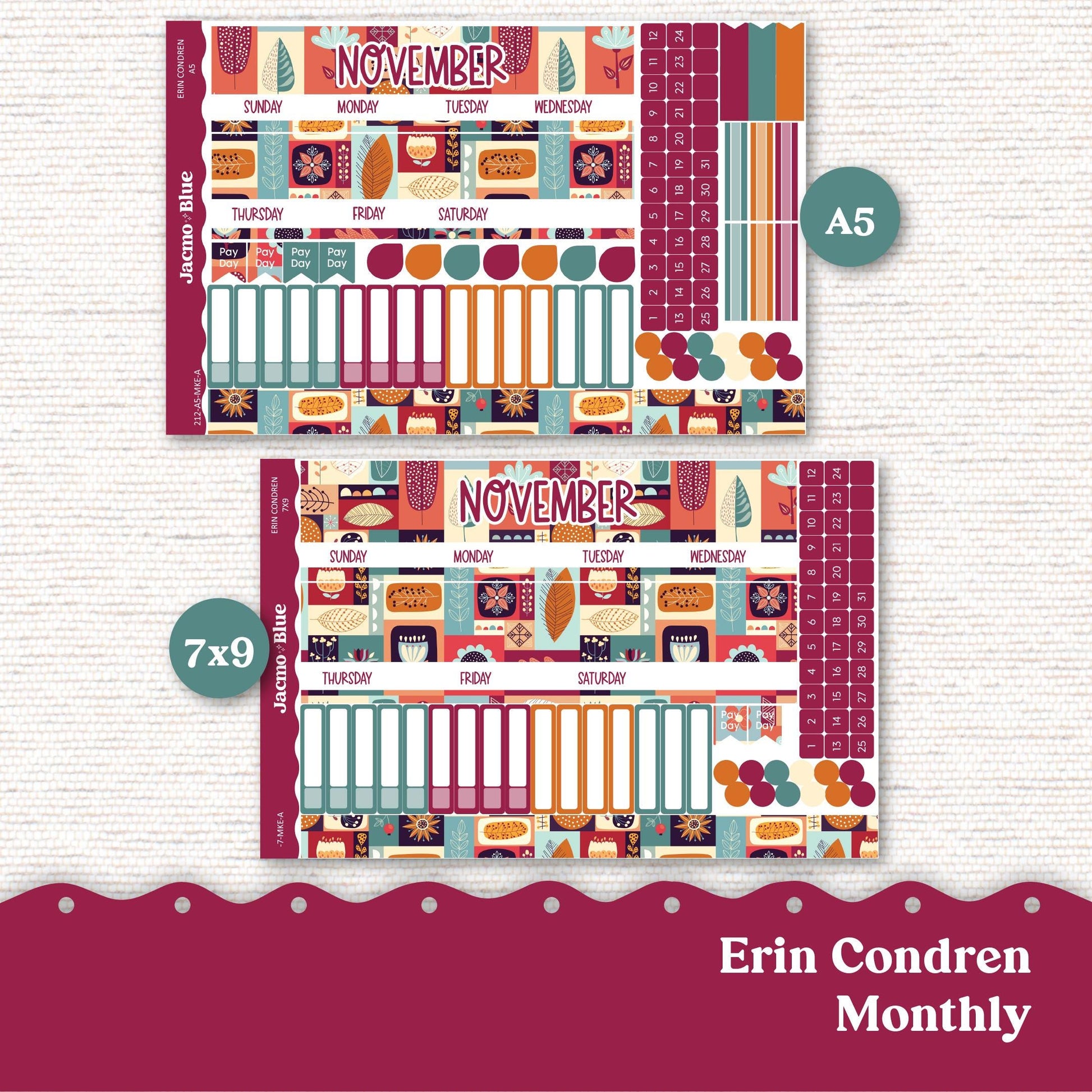 November 7x9 A5 Kit Monthly Planner Erin Condren Sticker Kit 213 Monthly Kit for 7x9 or A5 planners