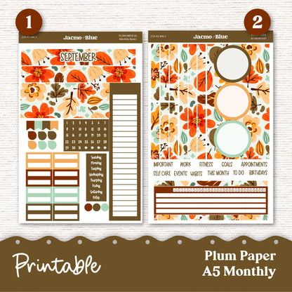 PRINTABLE September Plum Paper Planner Monthly Stickers 8x11 7x9 A5 Print and Cut - 210P