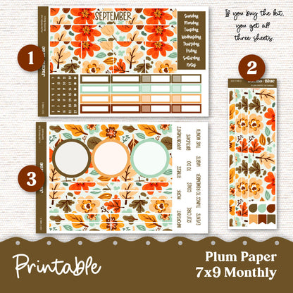 PRINTABLE September Plum Paper Planner Monthly Stickers 8x11 7x9 A5 Print and Cut - 210P