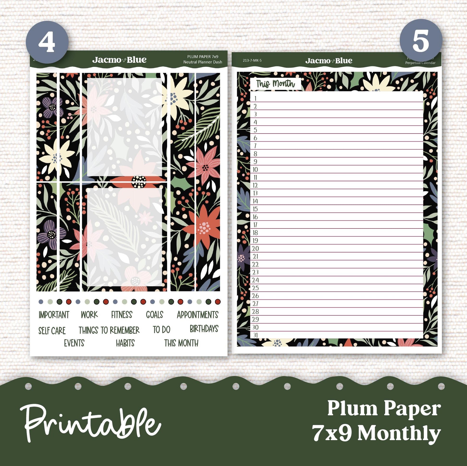 PRINTABLE December Plum Paper Planner Monthly Stickers 8x11 7x9 A5 Print and Cut - 213P