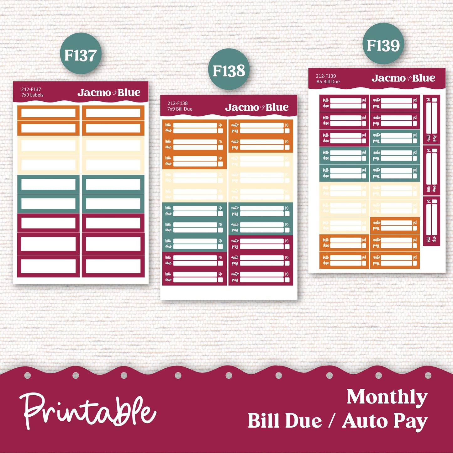 PRINTABLE November Plum Paper Planner Monthly Stickers 8x11 7x9 A5 Print and Cut - 212P