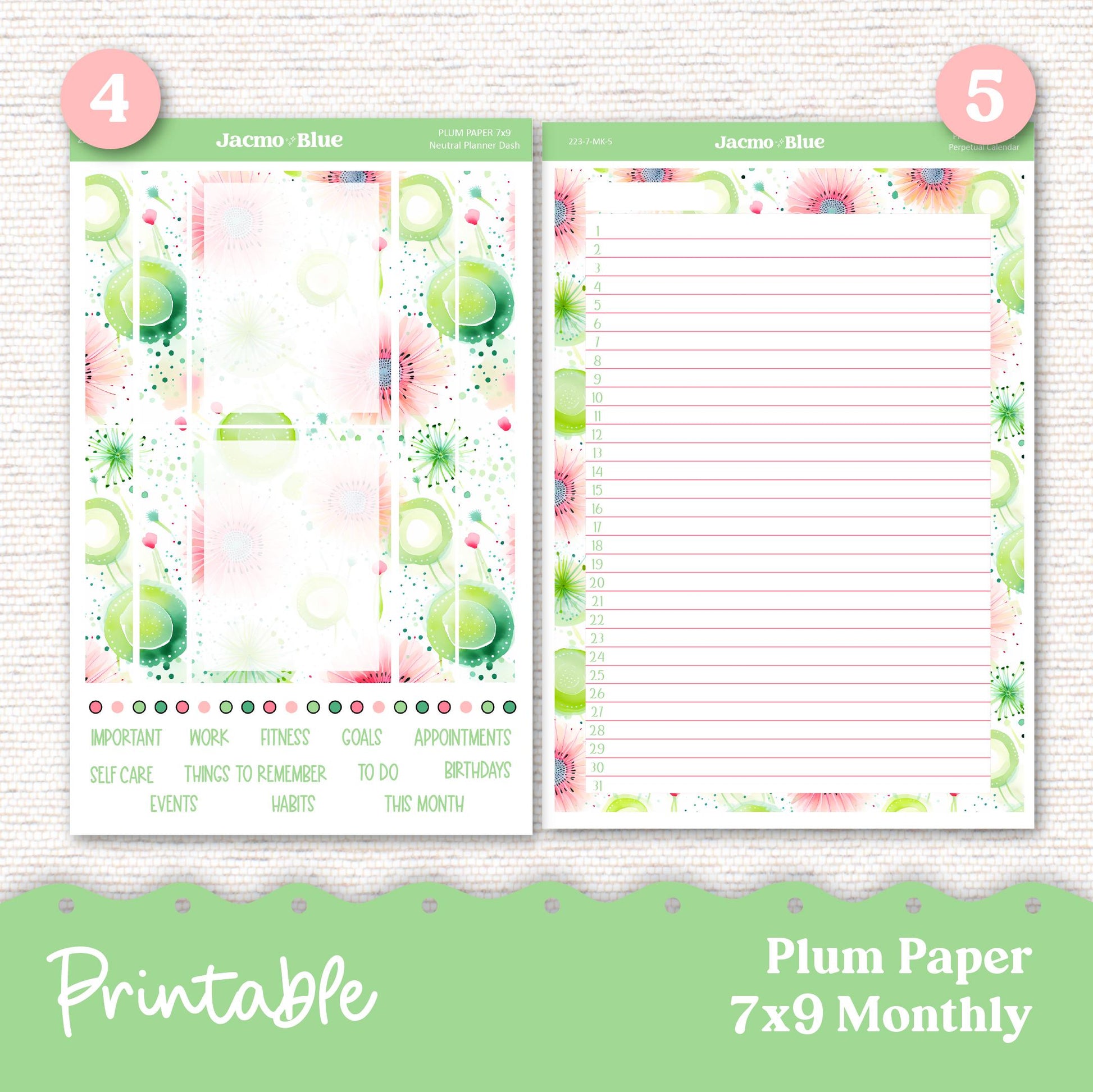 Printable Carefree Plum Paper Planner Monthly Stickers 8x11 7x9 A5 Print and Cut Download - 223P