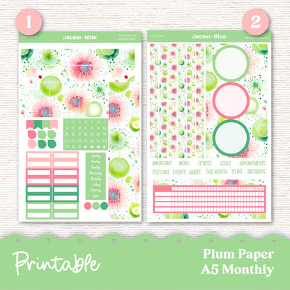 Printable Carefree Plum Paper Planner Monthly Stickers 8x11 7x9 A5 Print and Cut Download - 223P