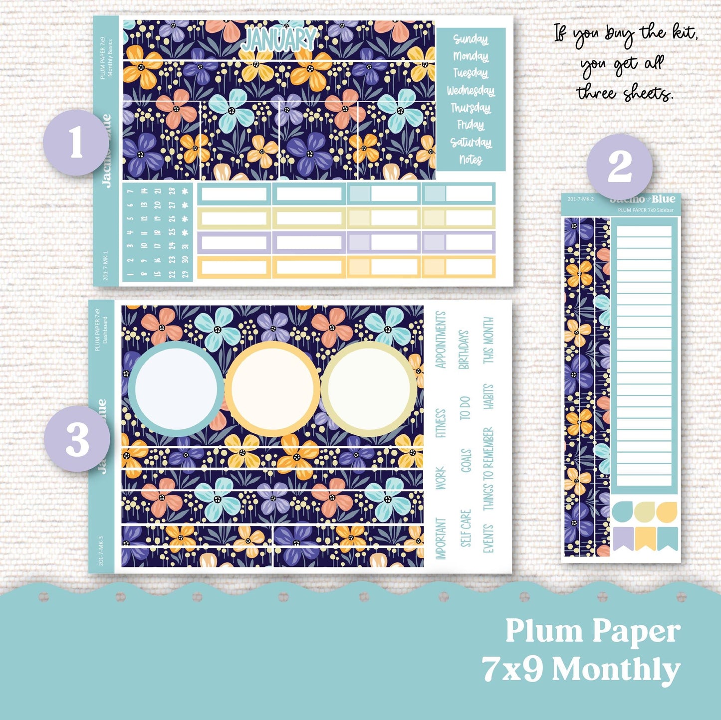 January Plum Paper Monthly Sticker Kit for 8x11 7x9 A5 Planners - Kit 201 January Planner Stickers