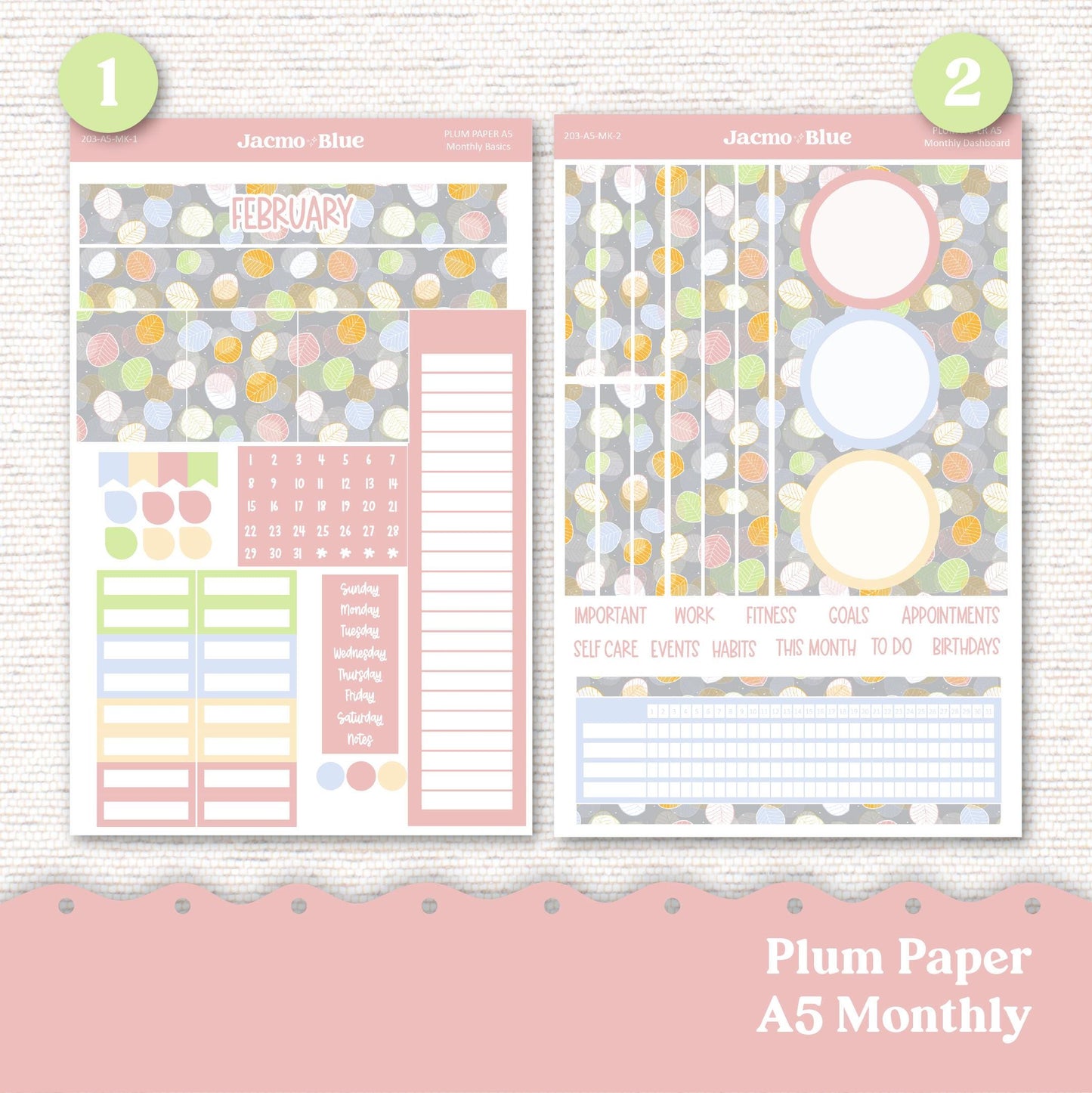 February Plum Paper Monthly Sticker Kit for 8x11 7x9 A5 Planners - Kit 203 February Stickers