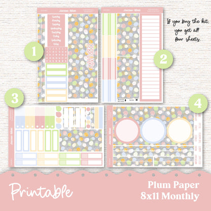 PRINTABLE Plum Paper Planner Monthly Stickers Spring 8x11 7x9 A5 Print and Cut - Kit 203 Includes Bill Due Auto Pay and Months