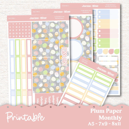 PRINTABLE Plum Paper Planner Monthly Stickers Spring 8x11 7x9 A5 Print and Cut - Kit 203 Includes Bill Due Auto Pay and Months