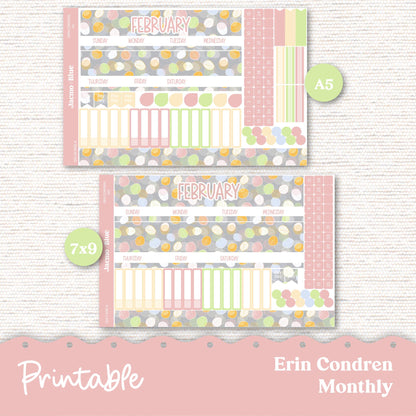 PRINTABLE February Monthly Planner Stickers for Erin Condren 7x9 and A5 - Print and Cut Silhouette and Cricut - 203P