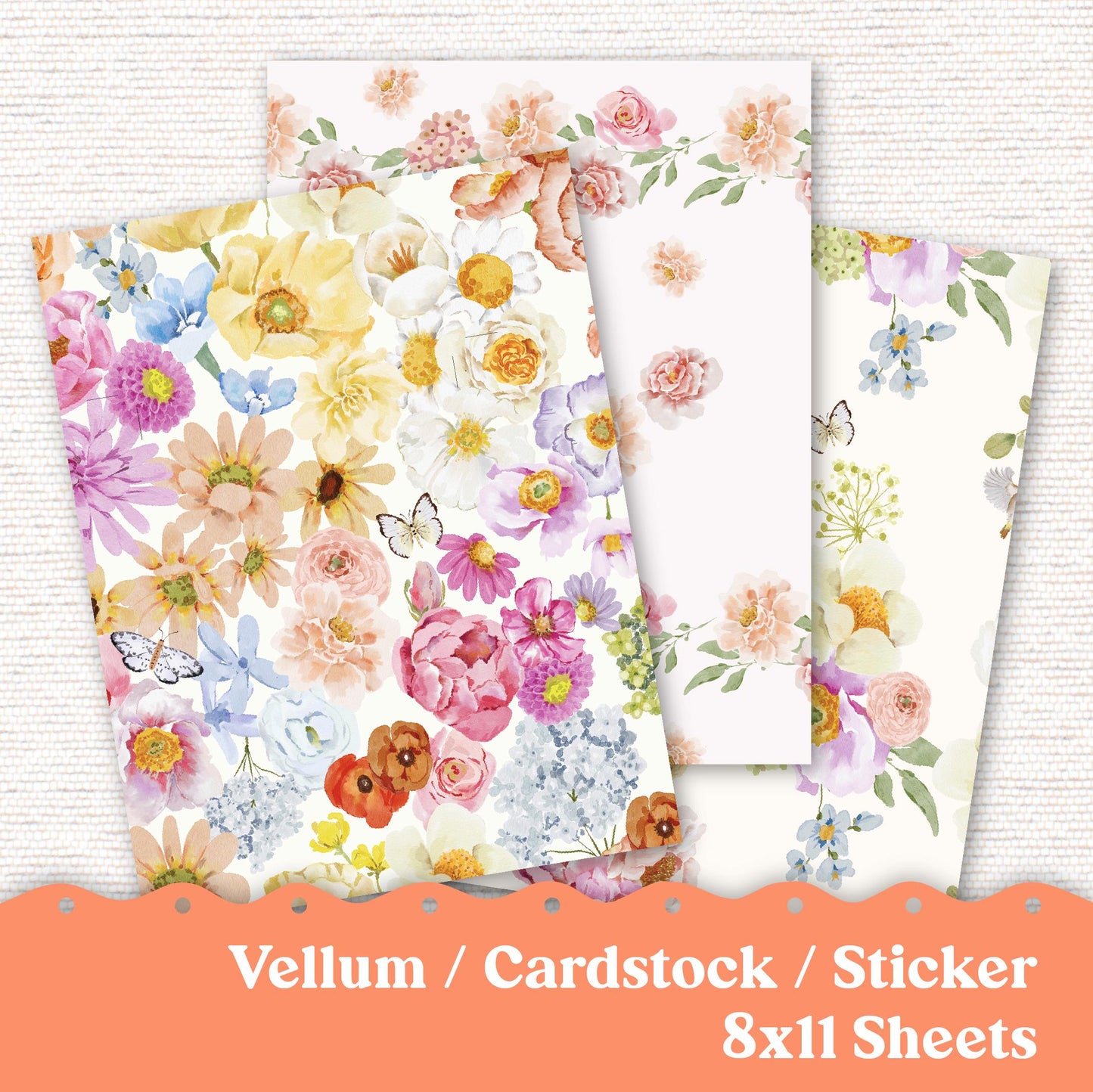 Vellum or Cardstock Dashboard Tip-in for Planners or Junk Journaling - Kit 227 Vibrant Floral