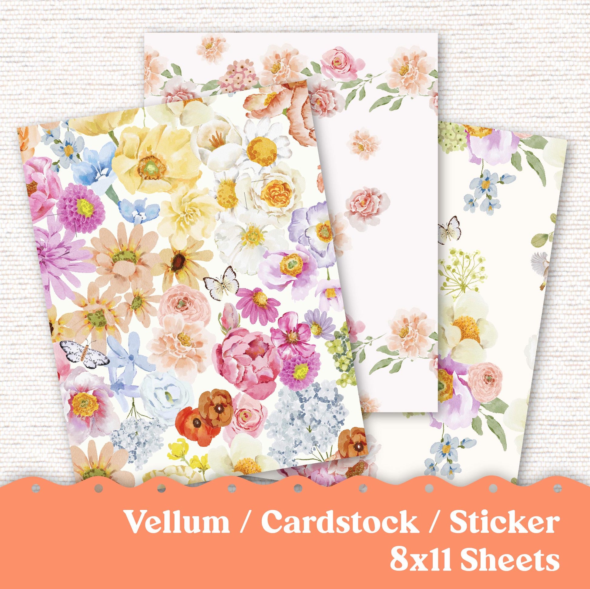 Vellum or Cardstock Dashboard Tip-in for Planners or Junk Journaling - Kit 227 Vibrant Floral