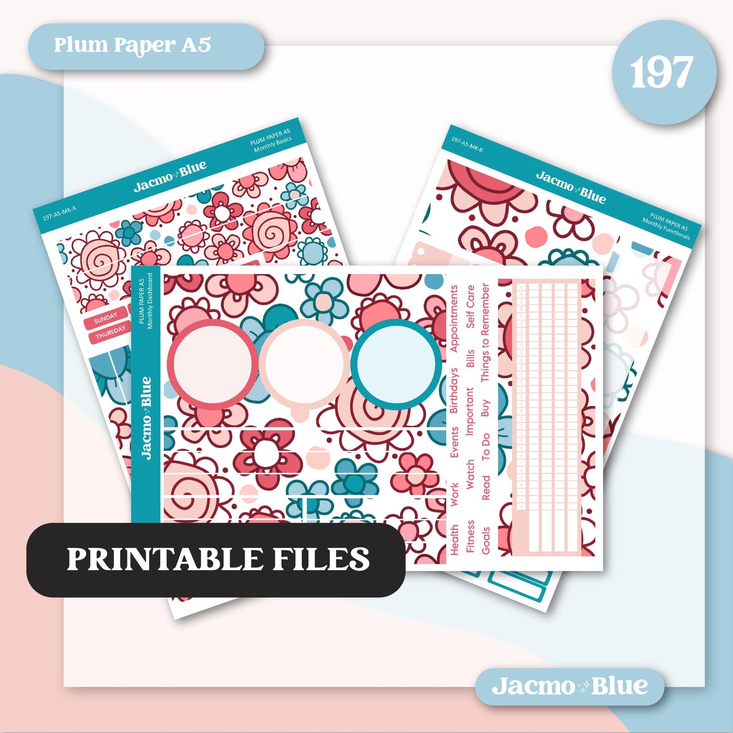 PRINTABLE Plum Paper Planner Monthly Stickers Spring 8x11 7x9 A5 Print and Cut - Kit 197