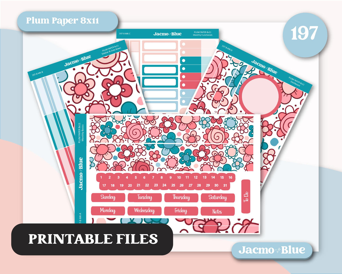 PRINTABLE Plum Paper Planner Monthly Stickers Spring 8x11 7x9 A5 Print and Cut - Kit 197