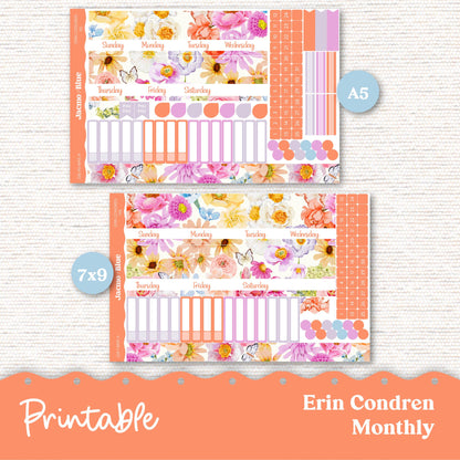 PRINTABLE Monthly Planner Stickers for Erin Condren 7x9 and A5 - Print and Cut Silhouette and Cricut - 227P