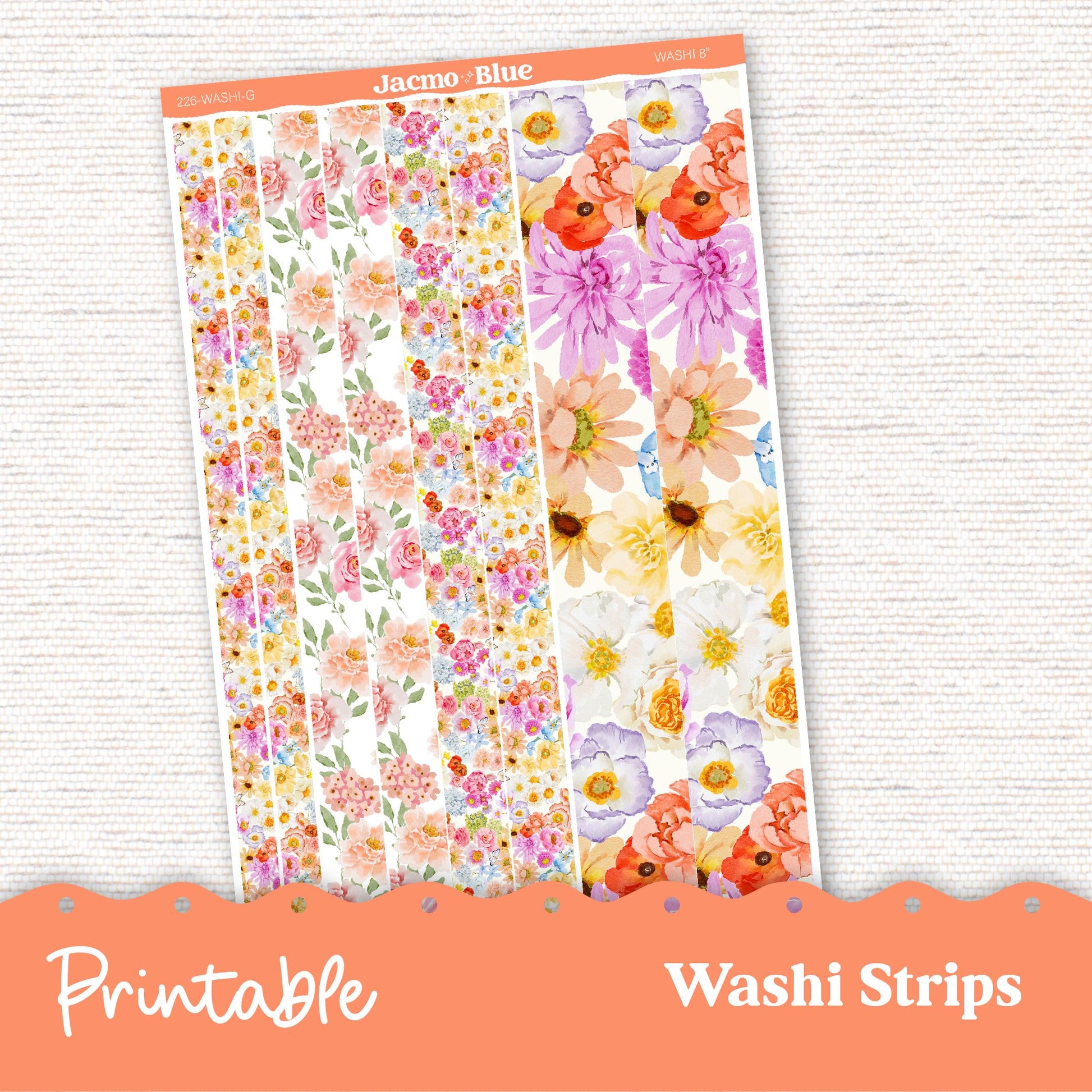 PRINTABLE Washi Strips Stickers Print and Cut Silhouette and Cricut - 227P - Vibrant Floral Summery