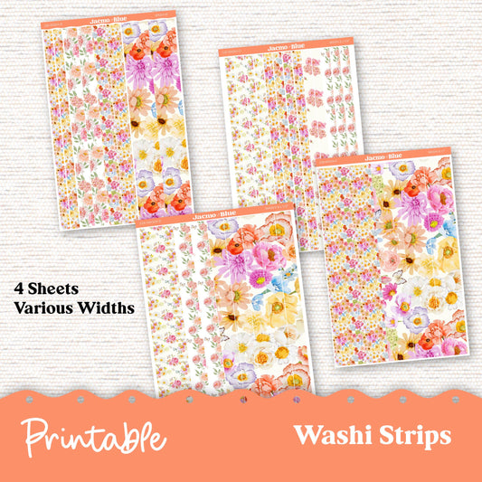 PRINTABLE Washi Strips Stickers Print and Cut Silhouette and Cricut - 227P - Vibrant Floral Summery