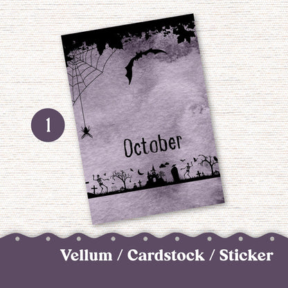 Halloween Vellum or Cardstock Dashboard Tip-in for Planners or Junk Journaling - Kit 44 Halloween October, Letter, A5, B6