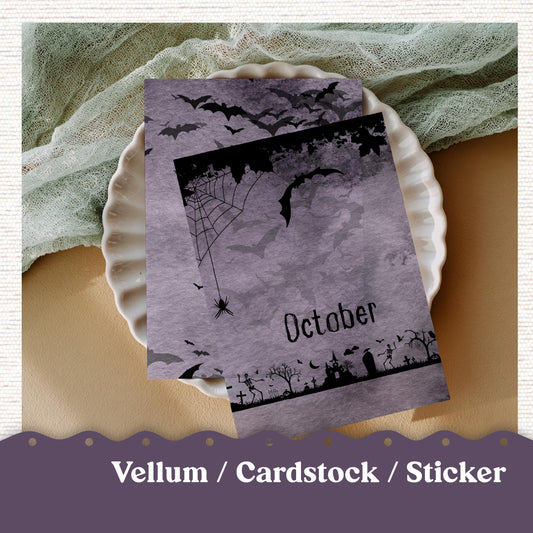 Halloween Vellum or Cardstock Dashboard Tip-in for Planners or Junk Journaling - Kit 44 Halloween October, Letter, A5, B6