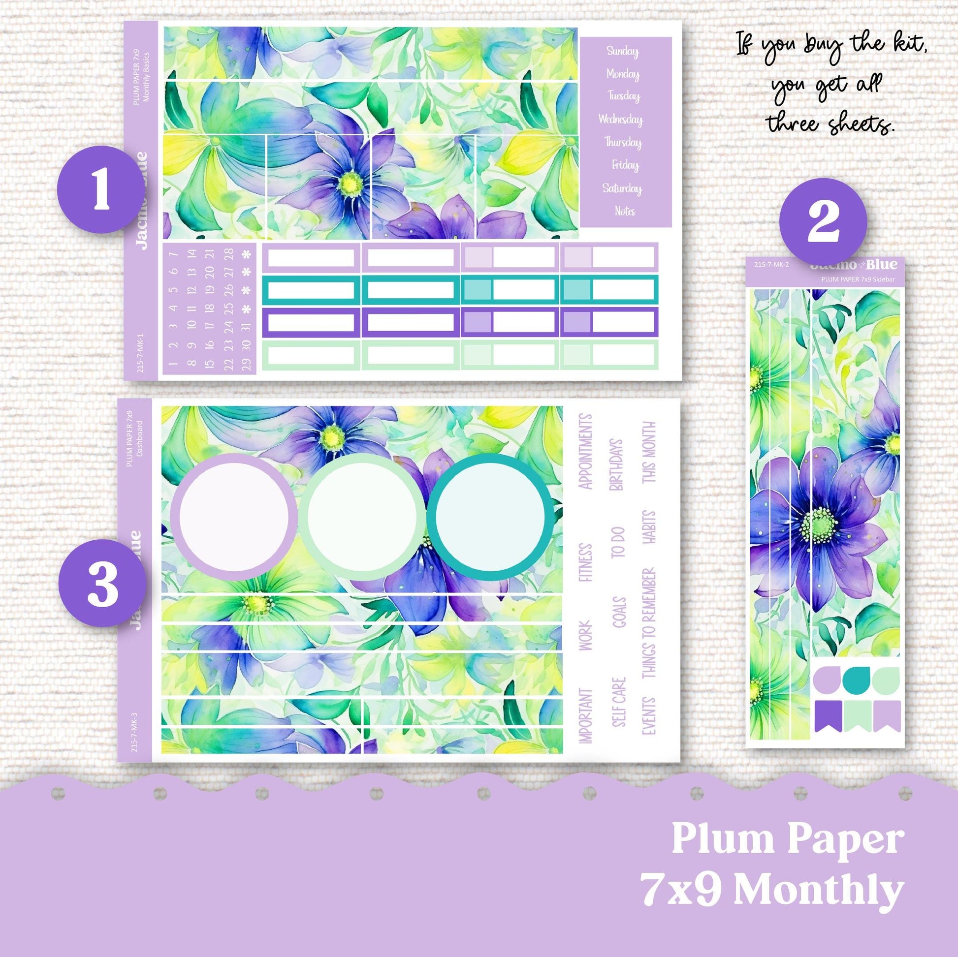 Spring Plum Paper Monthly Sticker Kit for 8x11 7x9 A5 Planners - Kit 215 Planner Stickers