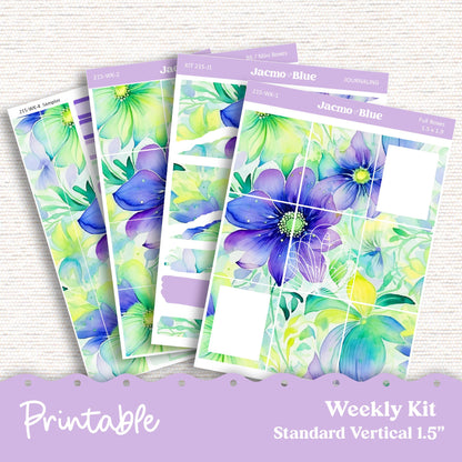 PRINTABLE Weekly Sticker Kit Vertical Planner Stickers - Silhouette Cricut Transparent PNG Files 215 Spring Floral Purple Happy Planner