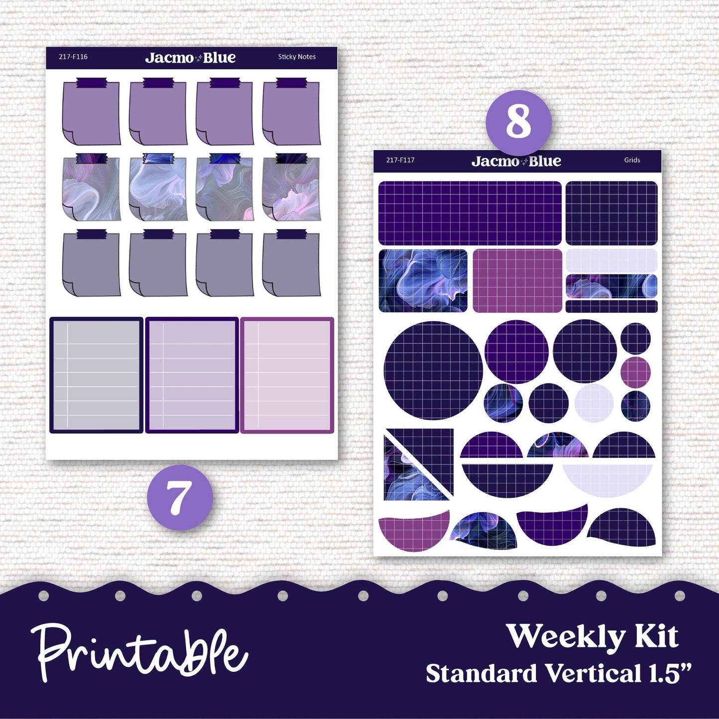 PRINTABLE Weekly Sticker Kit Vertical Planner Stickers - Silhouette Cricut Transparent PNG Files 217 Moody