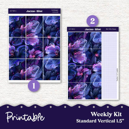 PRINTABLE Weekly Sticker Kit Vertical Planner Stickers - Silhouette Cricut Transparent PNG Files 217 Moody