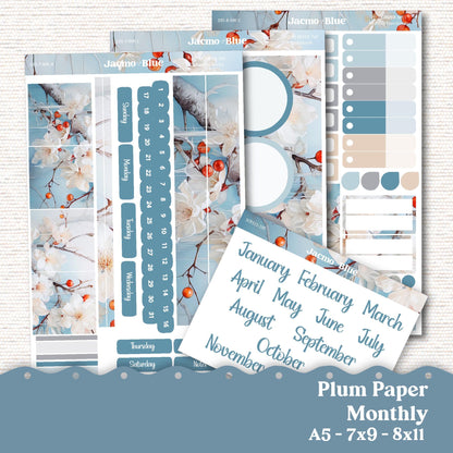 Winter Berries Plum Paper Monthly Sticker Kit for 8x11 7x9 A5 Planners - Kit 195 Planner Stickers December January February