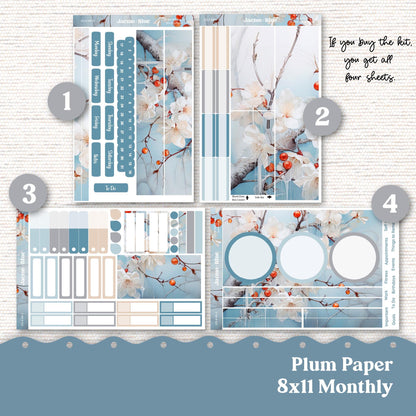 Winter Berries Plum Paper Monthly Sticker Kit for 8x11 7x9 A5 Planners - Kit 195 Planner Stickers December January February