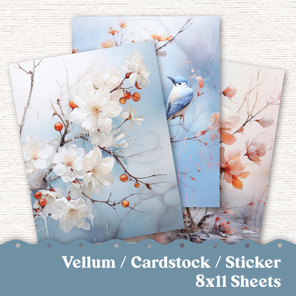 Vellum or Cardstock Dashboard Tip-in for Planners or Junk Journaling - Kit 195 Winter Berries December January February