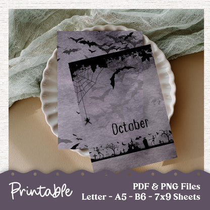 Printable Dashboard Vellum for Planner, Junk Journaling, Crafting PDF & PNG Digital Download A5, B6, 7x9, Letter - Halloween October 44