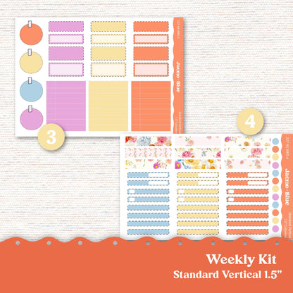 Pink Orange Flowers Weekly Planner Sticker Kit Vertical Planner Stickers 227 Happy Planner Erin Condren Plum Paper