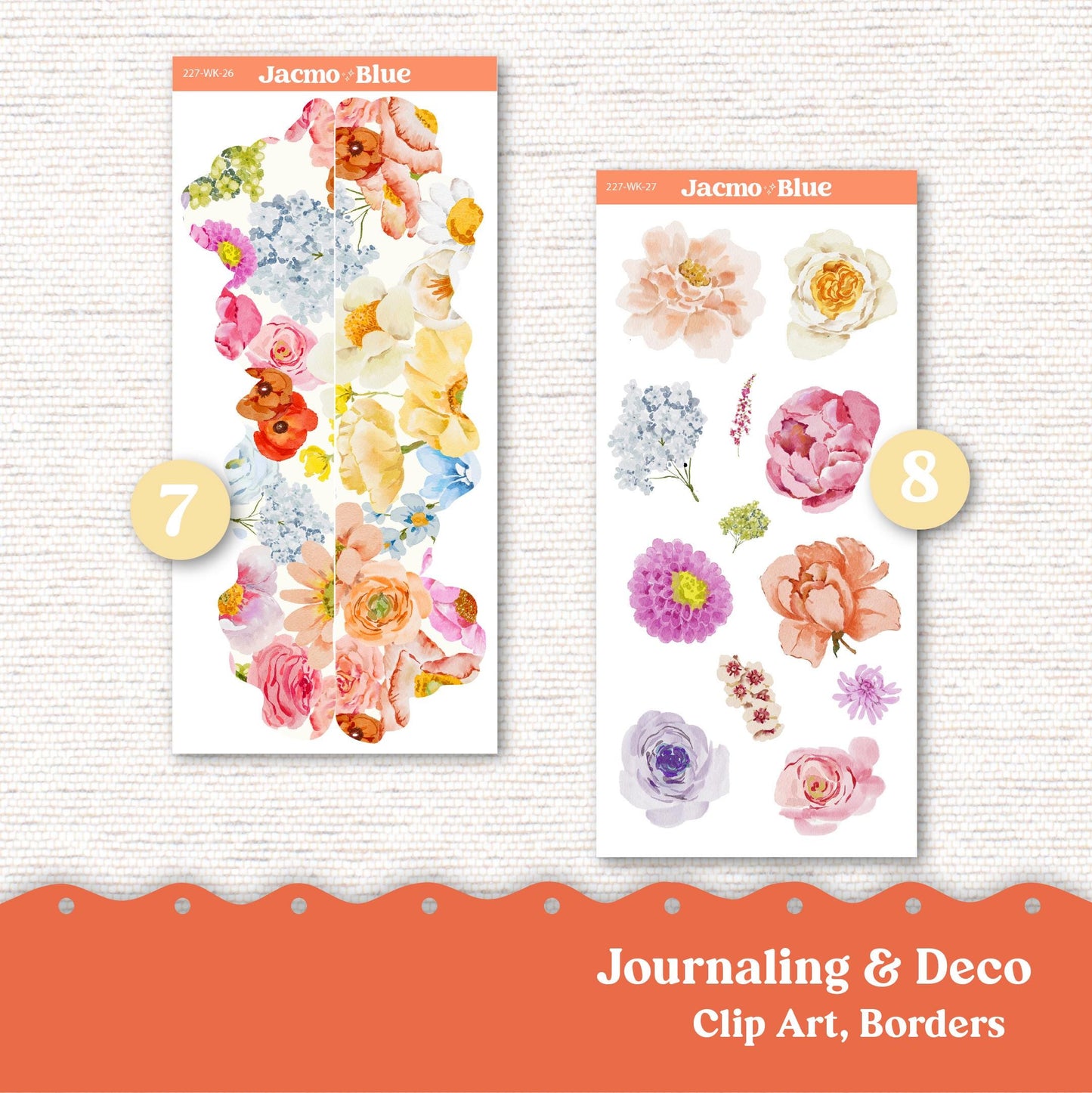 Journaling Weekly Planner Stickers Bullet Journal or Hobonichi Wonderland 222 Free Form Sticker Kit Summer Flowers 227