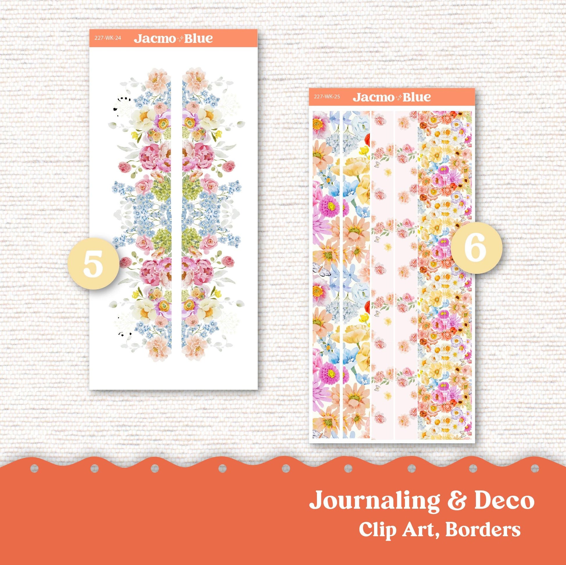 Journaling Weekly Planner Stickers Bullet Journal or Hobonichi Wonderland 222 Free Form Sticker Kit Summer Flowers 227