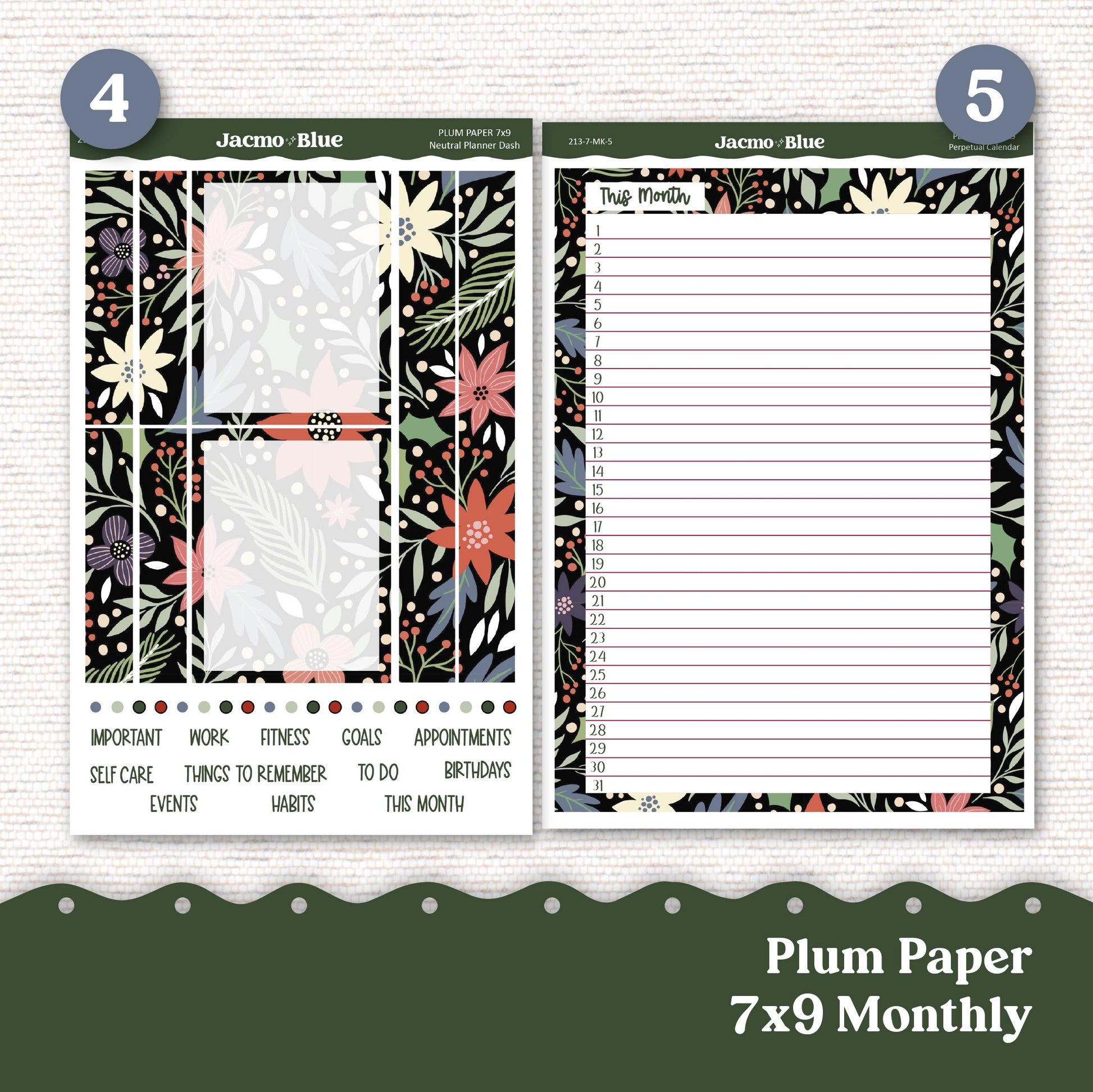 December Plum Paper Monthly Sticker Kit for 8x11 7x9 A5 Planners - Kit 213 Planner Stickers