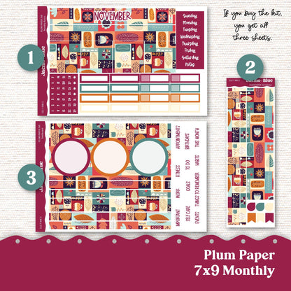 November Plum Paper Monthly Sticker Kit for 8x11 7x9 A5 Planners - Kit 212 Planner Stickers