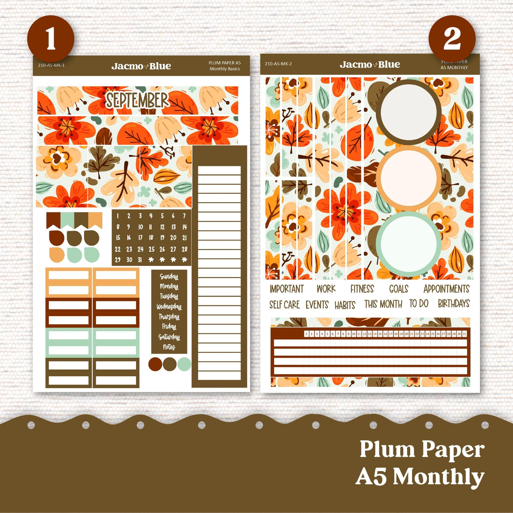 September Plum Paper Monthly Sticker Kit for 8x11 7x9 A5 Planners - Kit 219 Planner Stickers