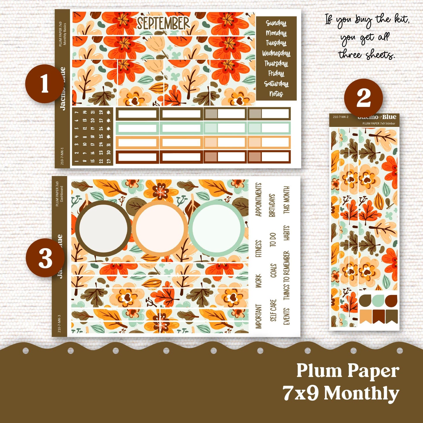 September Plum Paper Monthly Sticker Kit for 8x11 7x9 A5 Planners - Kit 219 Planner Stickers