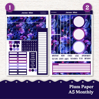 Moody Plum Paper Monthly Sticker Kit for 8x11 7x9 A5 Planners - Kit 217 Planner Stickers Deep Purple Violet Pink